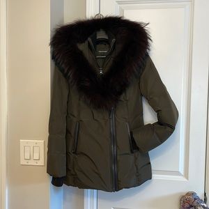 Mackage Adali Hooded leather trim jacket